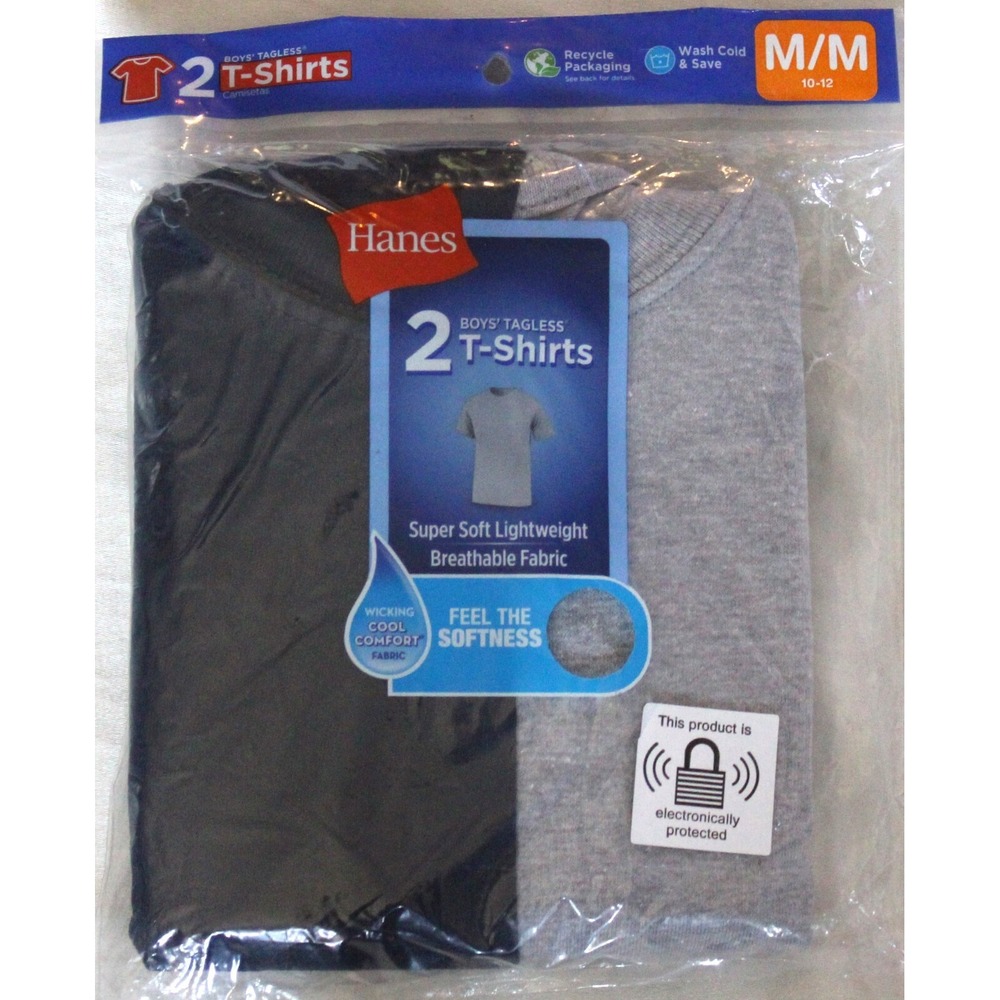 NEW~Boys Hanes Comfortsoft Tagless T-shirt 2 pack Navy Blue/Gray M 10-12